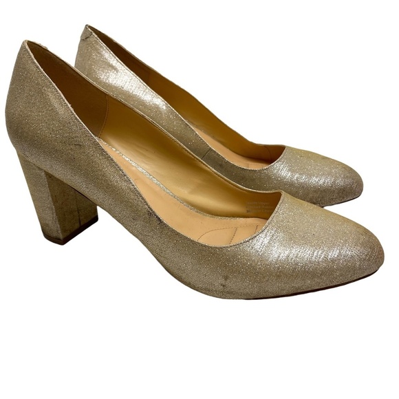 BADGLEY MISCHKA AMERICAN GLAMOUR Champagne Golden Chunky High Heels Shoes sz 12 - Picture 1 of 16